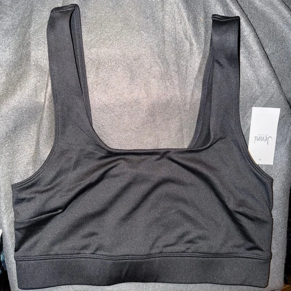 Jenni Intimates Womens Black Square Neck Sports Bra Bralette Large 100139253